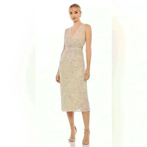 Mac Duggal Sequined Sleeveless V Neck MIDI Sheath Dress NWT Style 93606